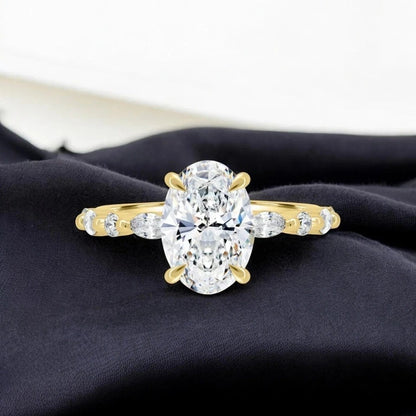 Oval-Cut Natural Diamond Ring — Four-Prong Setting with Leaf Accents