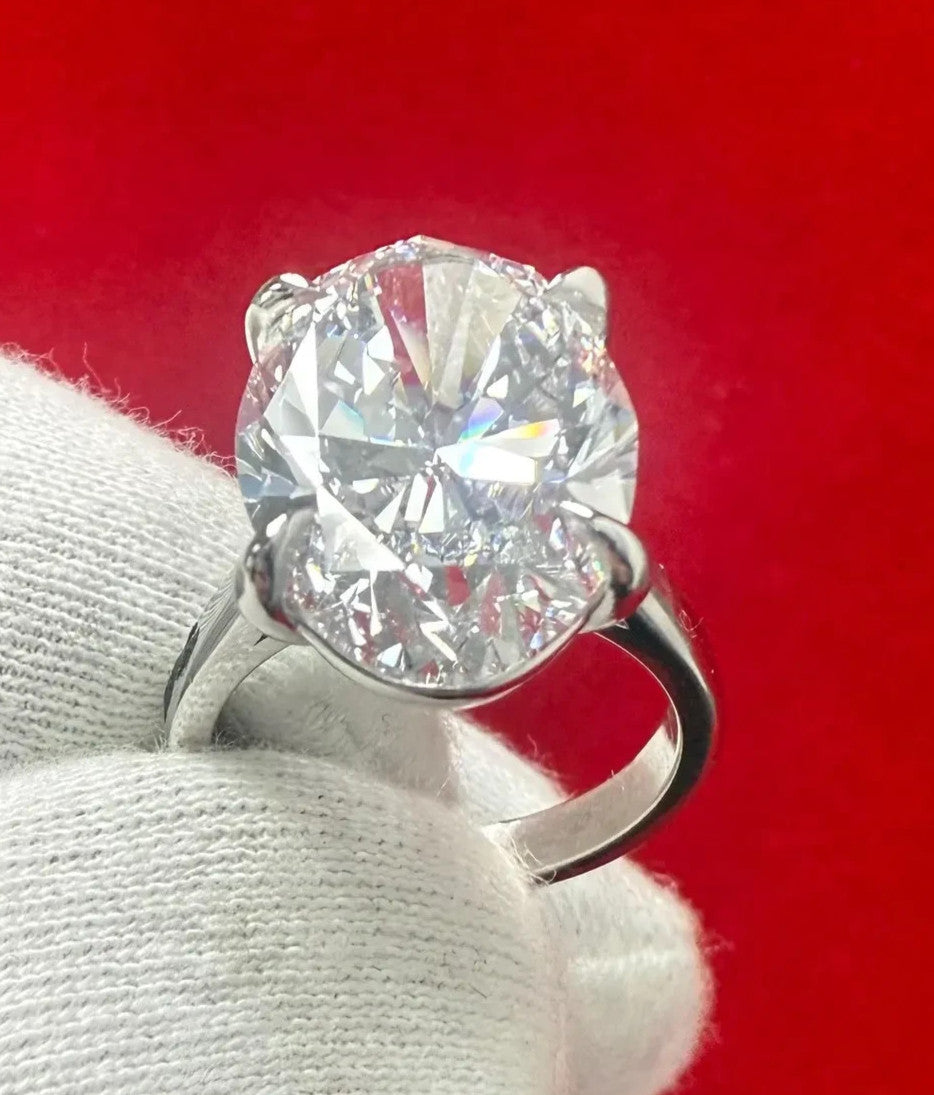 7.55 Ct Oval-Cut Natural Diamond Solitaire Ring — Four-Prong Setting