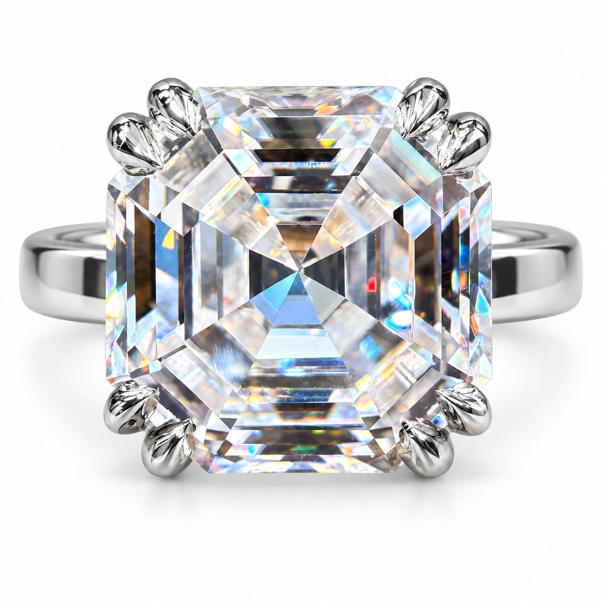19 Ct Asscher-Cut Natural Diamond Solitaire Ring — Double-Claw Setting