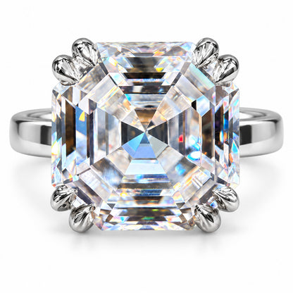 19 Ct Asscher-Cut Natural Diamond Solitaire Ring — Double-Claw Setting