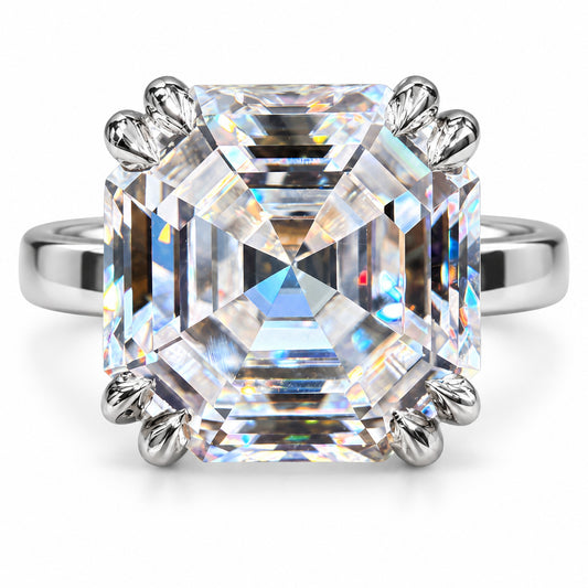 19 Ct Asscher-Cut Natural Diamond Solitaire Ring — Double-Claw Setting