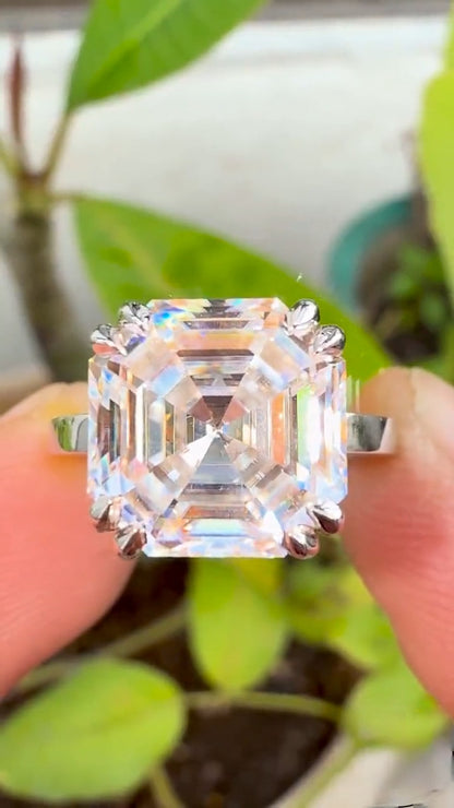 19 Ct Asscher-Cut Natural Diamond Solitaire Ring — Double-Claw Setting