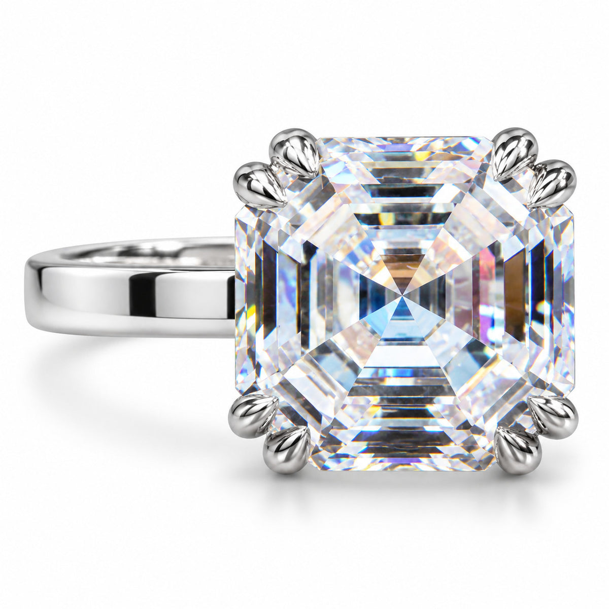 19 Ct Asscher-Cut Natural Diamond Solitaire Ring — Double-Claw Setting