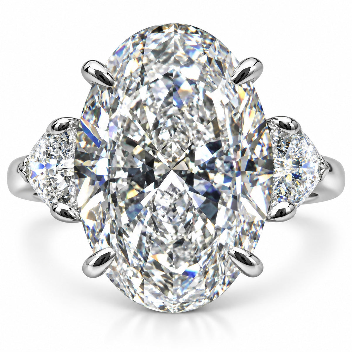 12.90 Ct Oval-Cut Natural Diamond Ring — Three-Stone Prong Setting