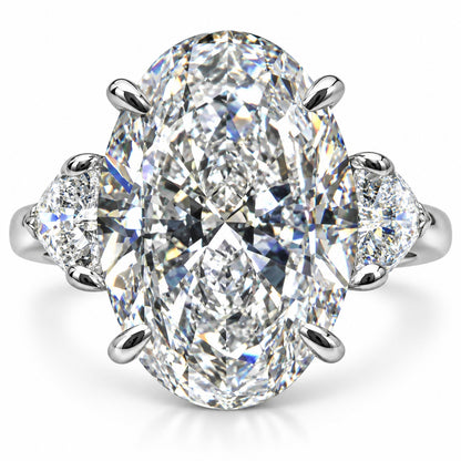 12.90 Ct Oval-Cut Natural Diamond Ring — Three-Stone Prong Setting