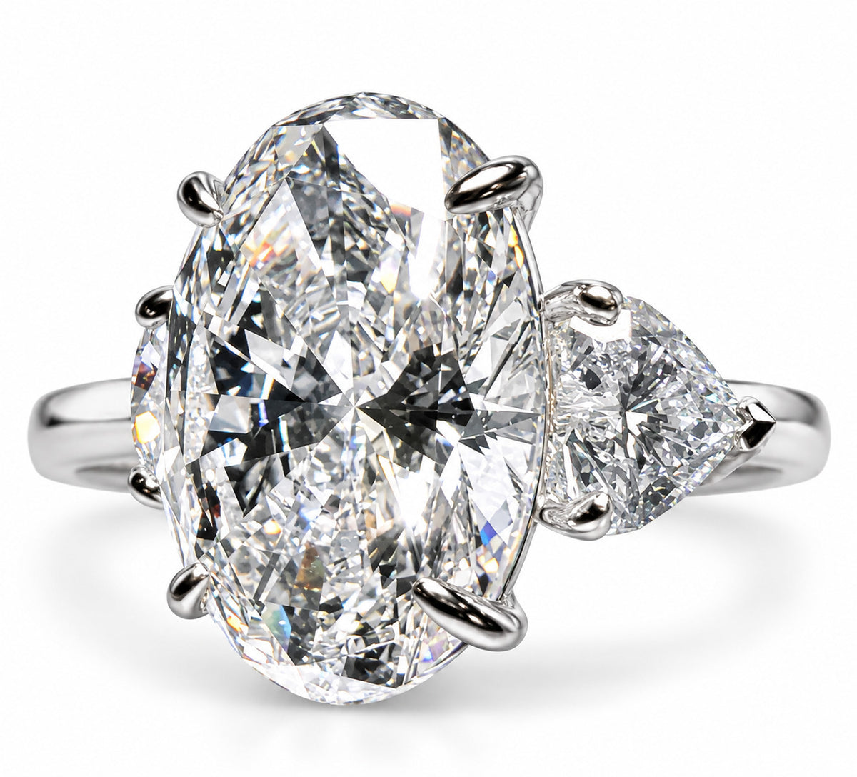 12.90 Ct Oval-Cut Natural Diamond Ring — Three-Stone Prong Setting