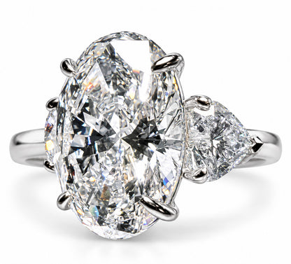 12.90 Ct Oval-Cut Natural Diamond Ring — Three-Stone Prong Setting