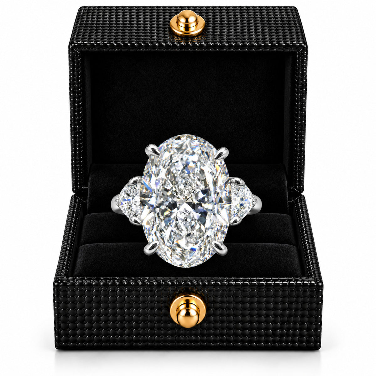 12.90 Ct Oval-Cut Natural Diamond Ring — Three-Stone Prong Setting