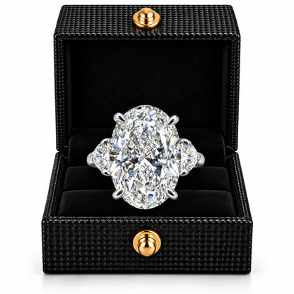 12.90 Ct Oval-Cut Natural Diamond Ring — Three-Stone Prong Setting