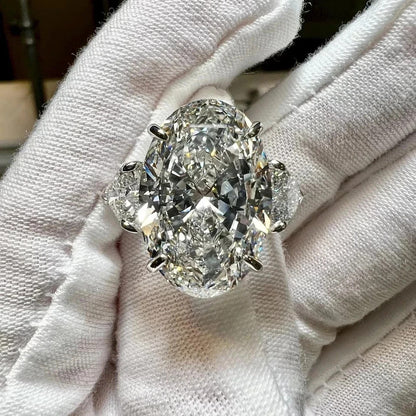 12.90 Ct Oval-Cut Natural Diamond Ring — Three-Stone Prong Setting