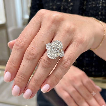12.90 Ct Oval-Cut Natural Diamond Ring — Three-Stone Prong Setting