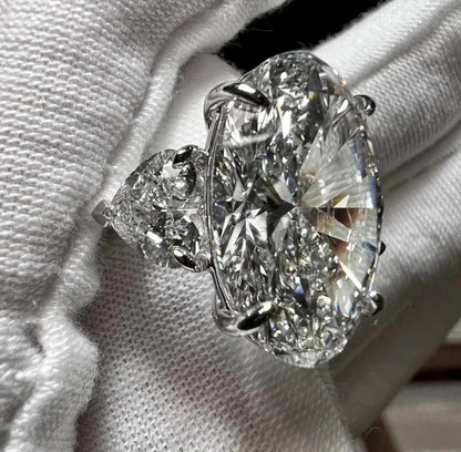 12.90 Ct Oval-Cut Natural Diamond Ring — Three-Stone Prong Setting