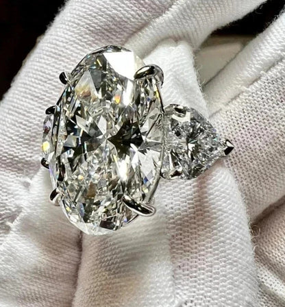 12.90 Ct Oval-Cut Natural Diamond Ring — Three-Stone Prong Setting