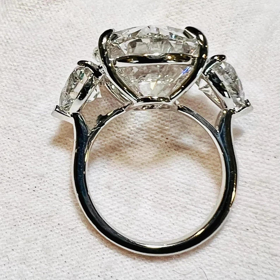 12.90 Ct Oval-Cut Natural Diamond Ring — Three-Stone Prong Setting
