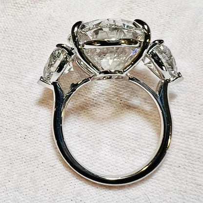 12.90 Ct Oval-Cut Natural Diamond Ring — Three-Stone Prong Setting