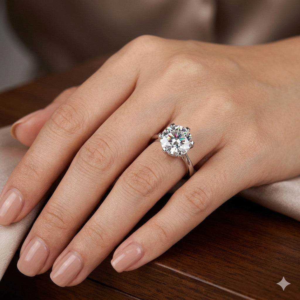 7.50 Ct Round Natural Diamond Solitaire Ring in 925 Silver — HPHT Treated