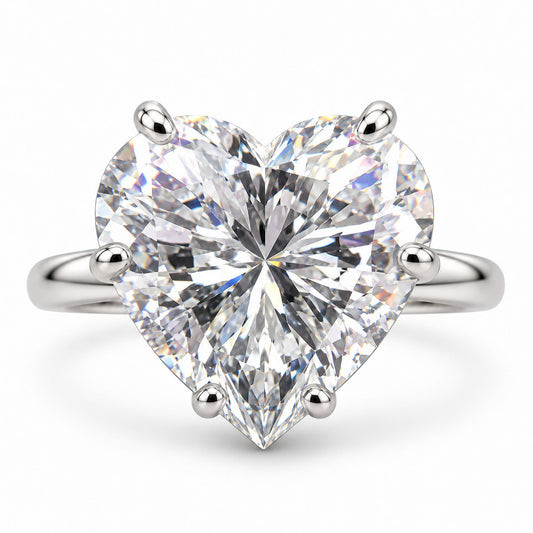 12.80 Ct Heart-Shaped Natural Diamond Solitaire Ring — Six-Prong Setting