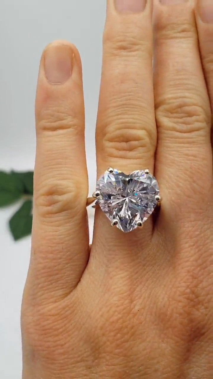 12.80 Ct Heart-Shaped Natural Diamond Solitaire Ring — Six-Prong Setting