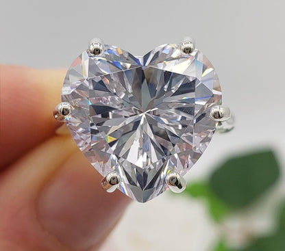 12.80 Ct Heart-Shaped Natural Diamond Solitaire Ring — Six-Prong Setting