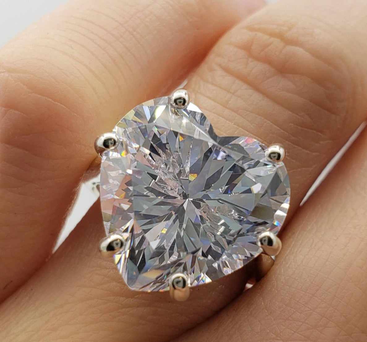 12.80 Ct Heart-Shaped Natural Diamond Solitaire Ring — Six-Prong Setting