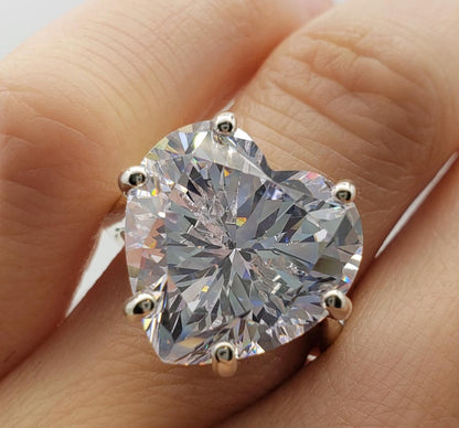 12.80 Ct Heart-Shaped Natural Diamond Solitaire Ring — Six-Prong Setting