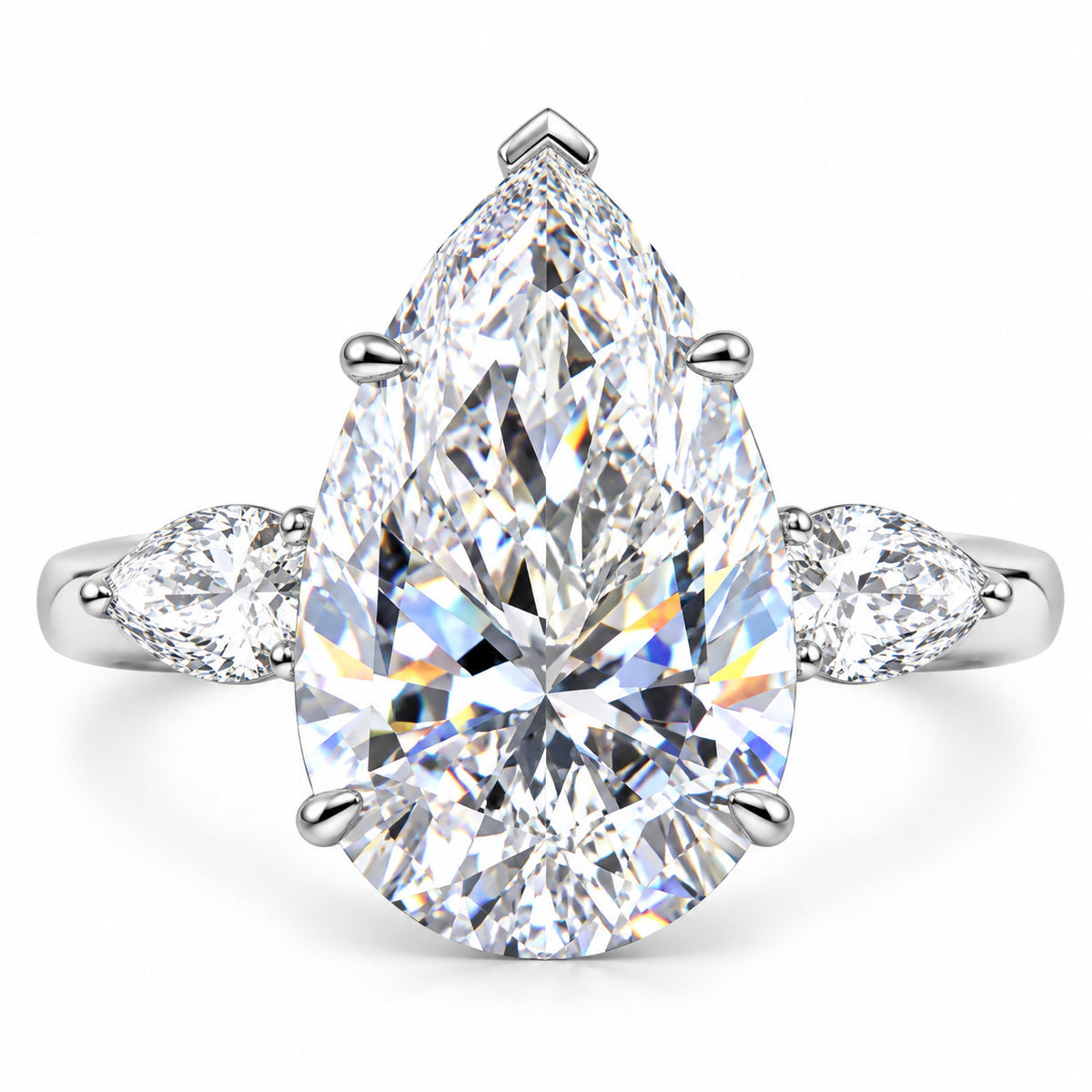 20.90 Ct Pear-Cut Natural Diamond Ring in 925 Silver — HPHT Treated