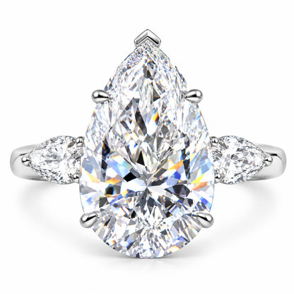 20.90 Ct Pear-Cut Natural Diamond Ring in 925 Silver — HPHT Treated