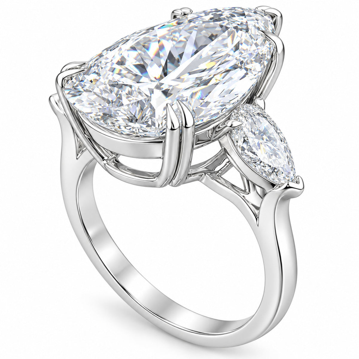 20.90 Ct Pear-Cut Natural Diamond Ring in 925 Silver — HPHT Treated