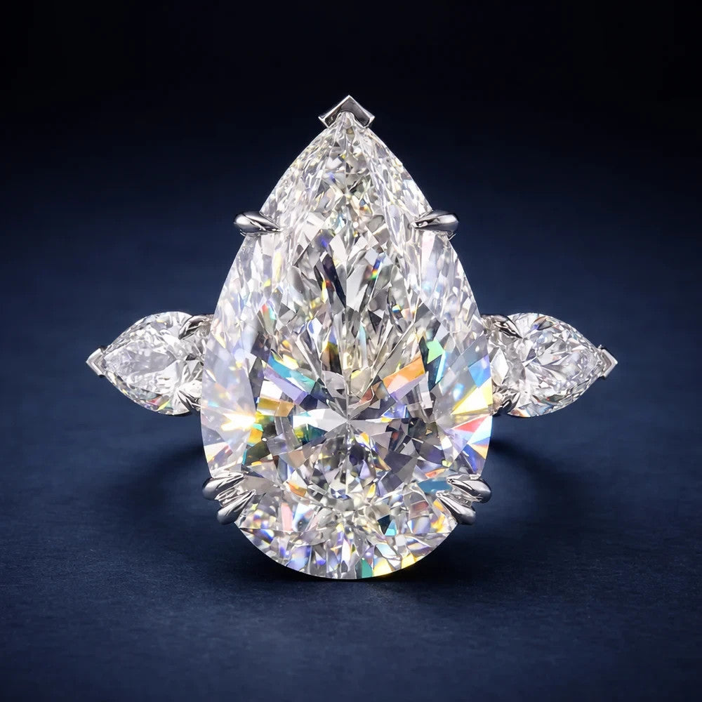 20.90 Ct Pear-Cut Natural Diamond Ring in 925 Silver — HPHT Treated