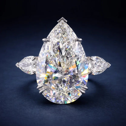 20.90 Ct Pear-Cut Natural Diamond Ring in 925 Silver — HPHT Treated