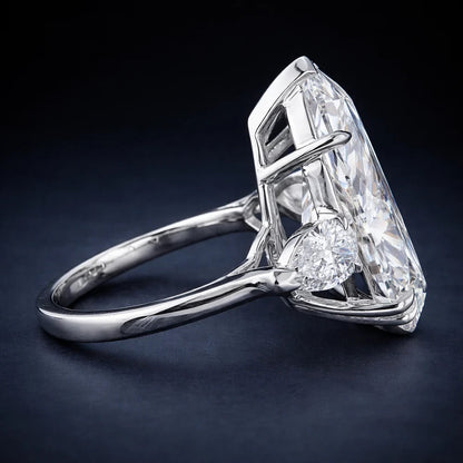 20.90 Ct Pear-Cut Natural Diamond Ring in 925 Silver — HPHT Treated