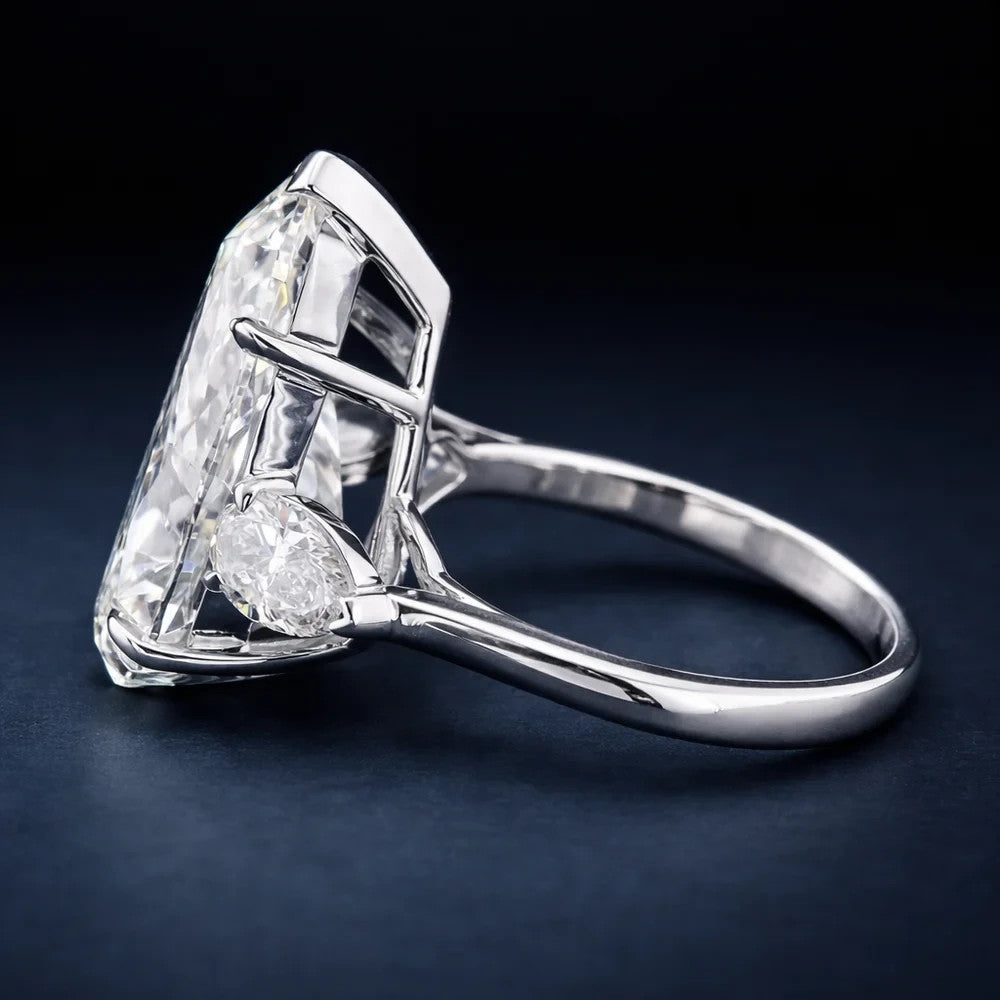 20.90 Ct Pear-Cut Natural Diamond Ring in 925 Silver — HPHT Treated