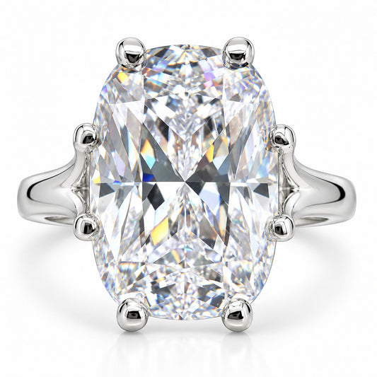 10.40 Ct Cushion-Cut Natural Diamond Solitaire Ring — Eight-Prong Setting