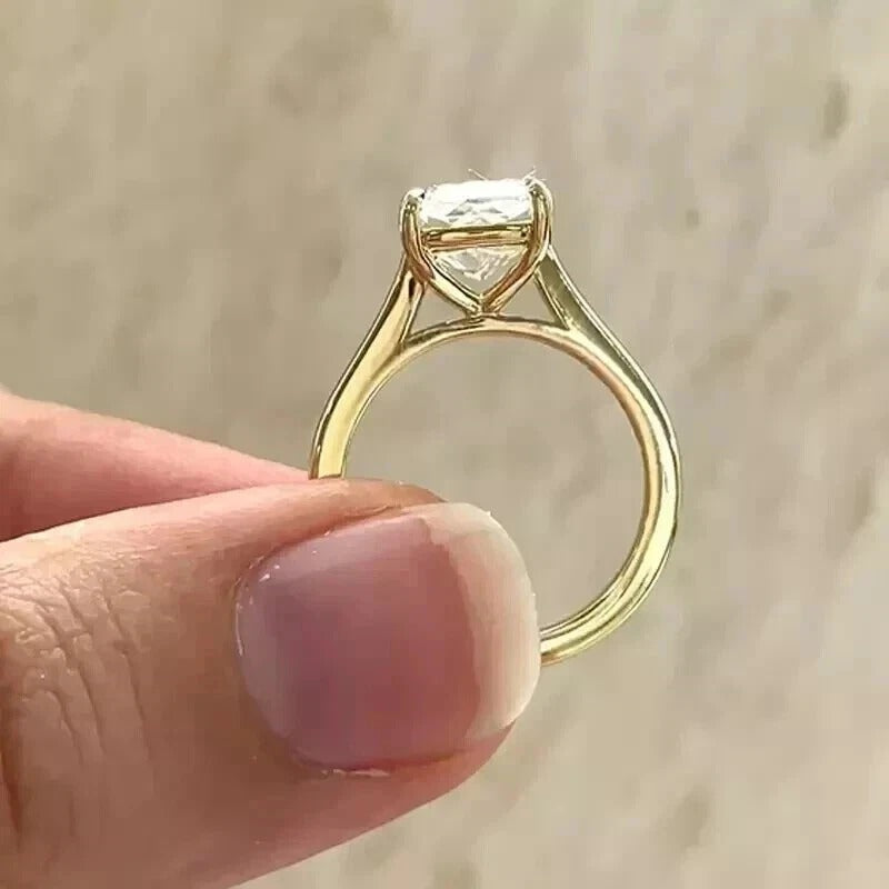 2 Ct Cushion-Cut Natural Diamond Solitaire Ring — Four-Prong Setting