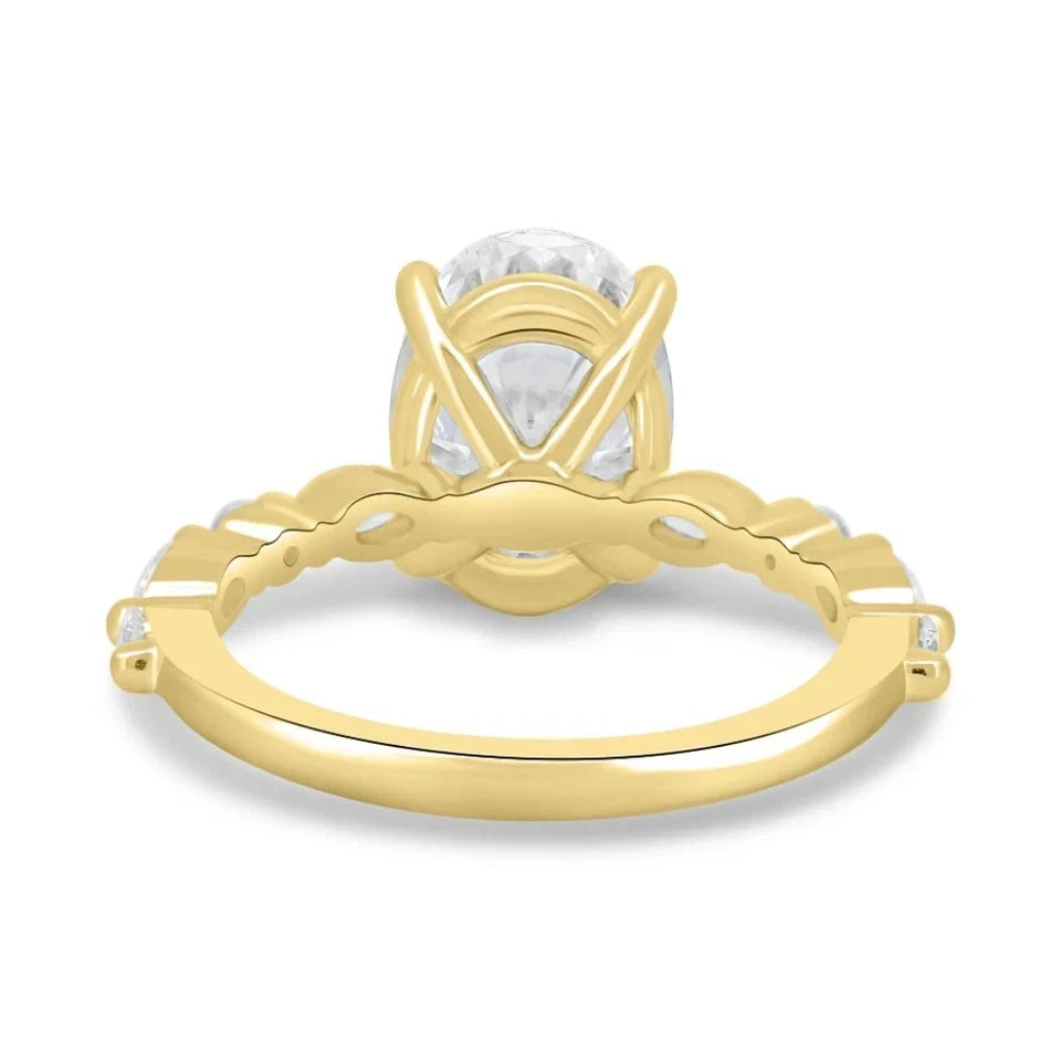 Oval-Cut Natural Diamond Ring — Four-Prong Setting with Leaf Accents