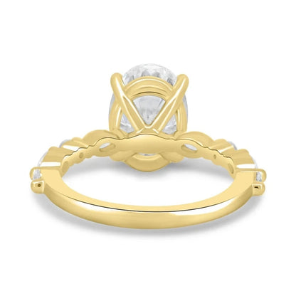 Oval-Cut Natural Diamond Ring — Four-Prong Setting with Leaf Accents