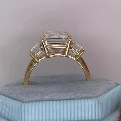 Emerald-Cut Natural Diamond Ring — Three-Stone Prong Setting