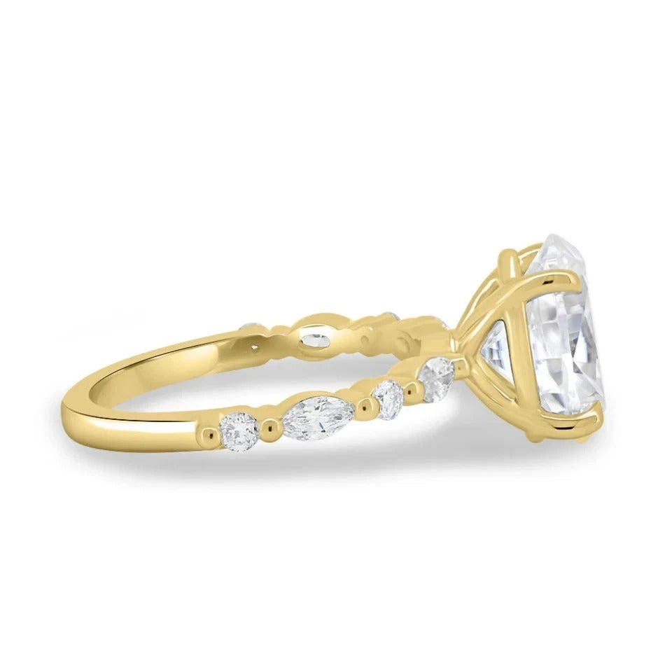 Oval-Cut Natural Diamond Ring — Four-Prong Setting with Leaf Accents
