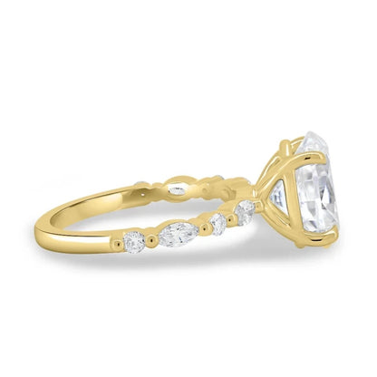 Oval-Cut Natural Diamond Ring — Four-Prong Setting with Leaf Accents