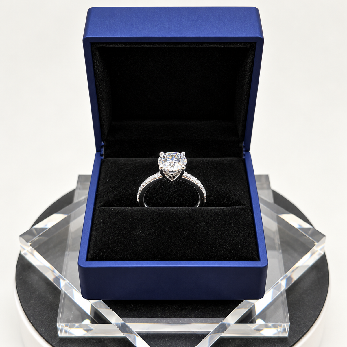 2.90 Ct Round Natural Diamond Engagement Ring – Four-Prong Pavé Setting