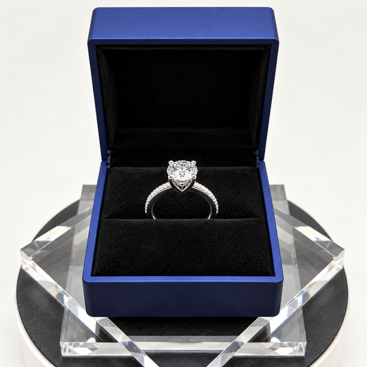 2.90 Ct Round Natural Diamond Engagement Ring – Four-Prong Pavé Setting
