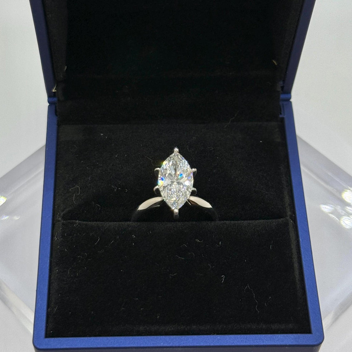 3.30 Ct Marquise Natural Diamond Solitaire Engagement Ring – Six-Prong Setting