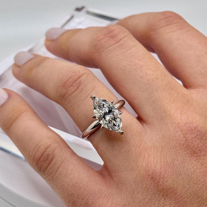 3.30 Ct Marquise Natural Diamond Solitaire Engagement Ring – Six-Prong Setting