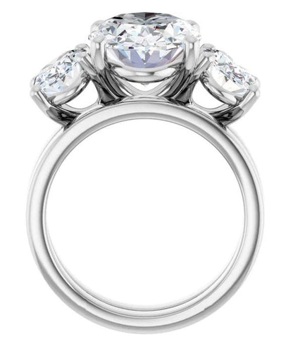 7 Ct TW Oval Natural Diamond Engagement Ring – Three-Stone Prong Setting