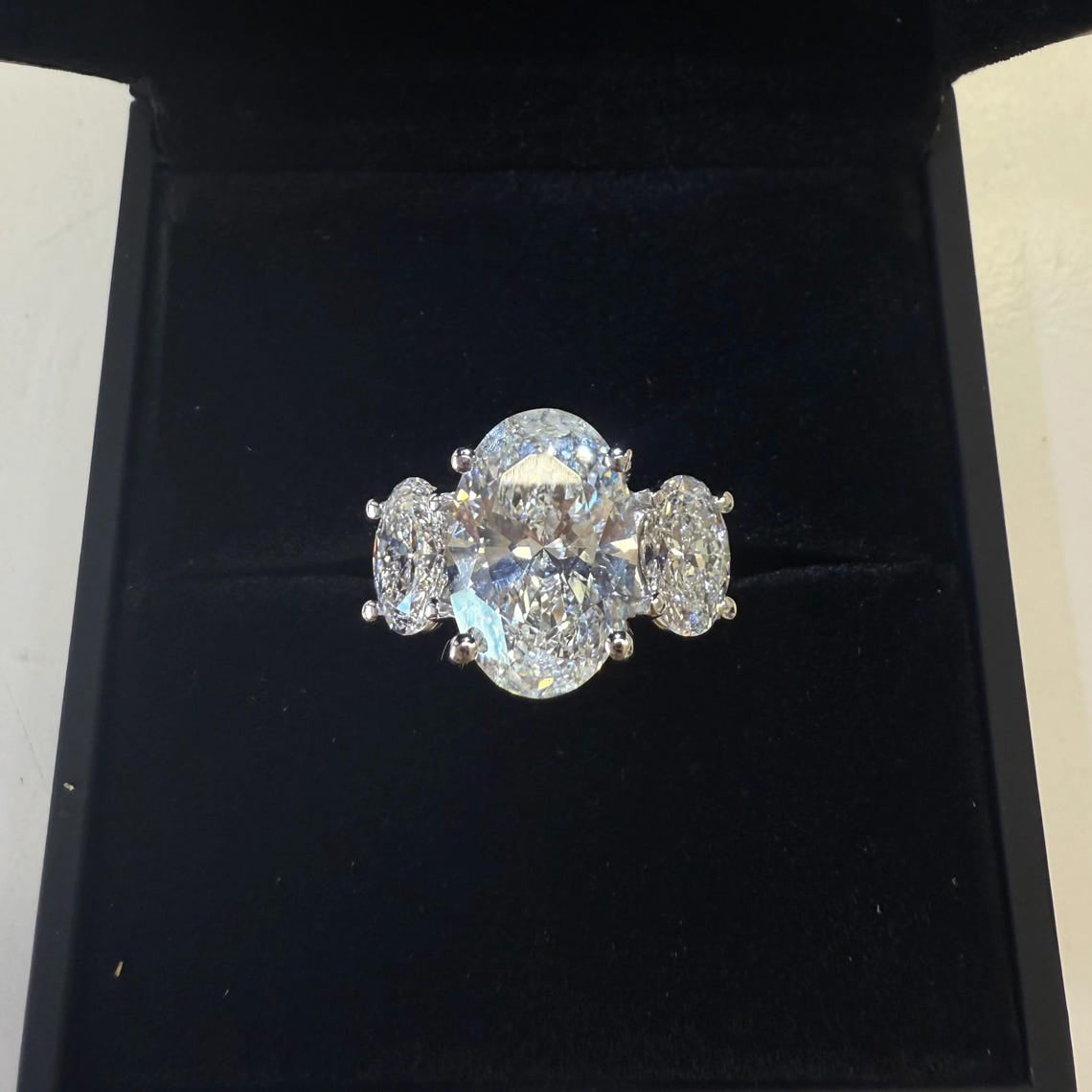 7 Ct TW Oval Natural Diamond Engagement Ring – Three-Stone Prong Setting