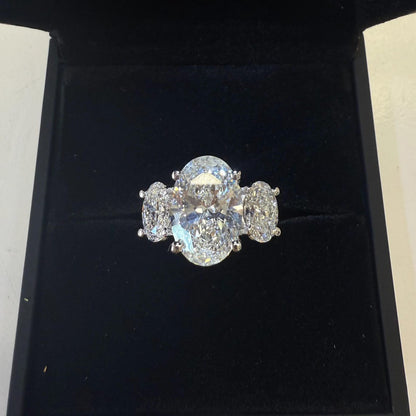 7 Ct TW Oval Natural Diamond Engagement Ring – Three-Stone Prong Setting