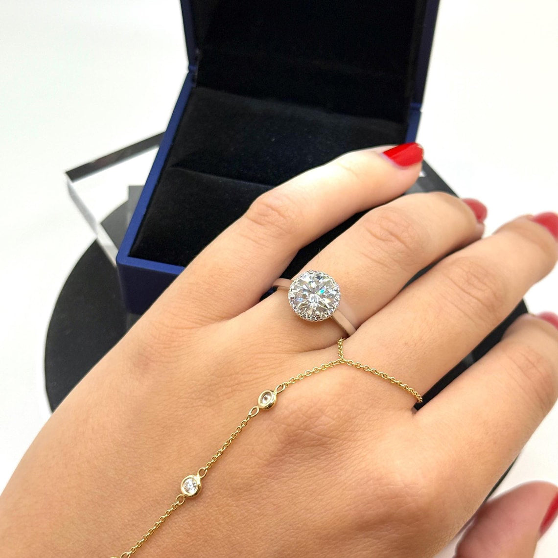 2 Ct Round Natural Diamond Engagement Ring – Halo Setting