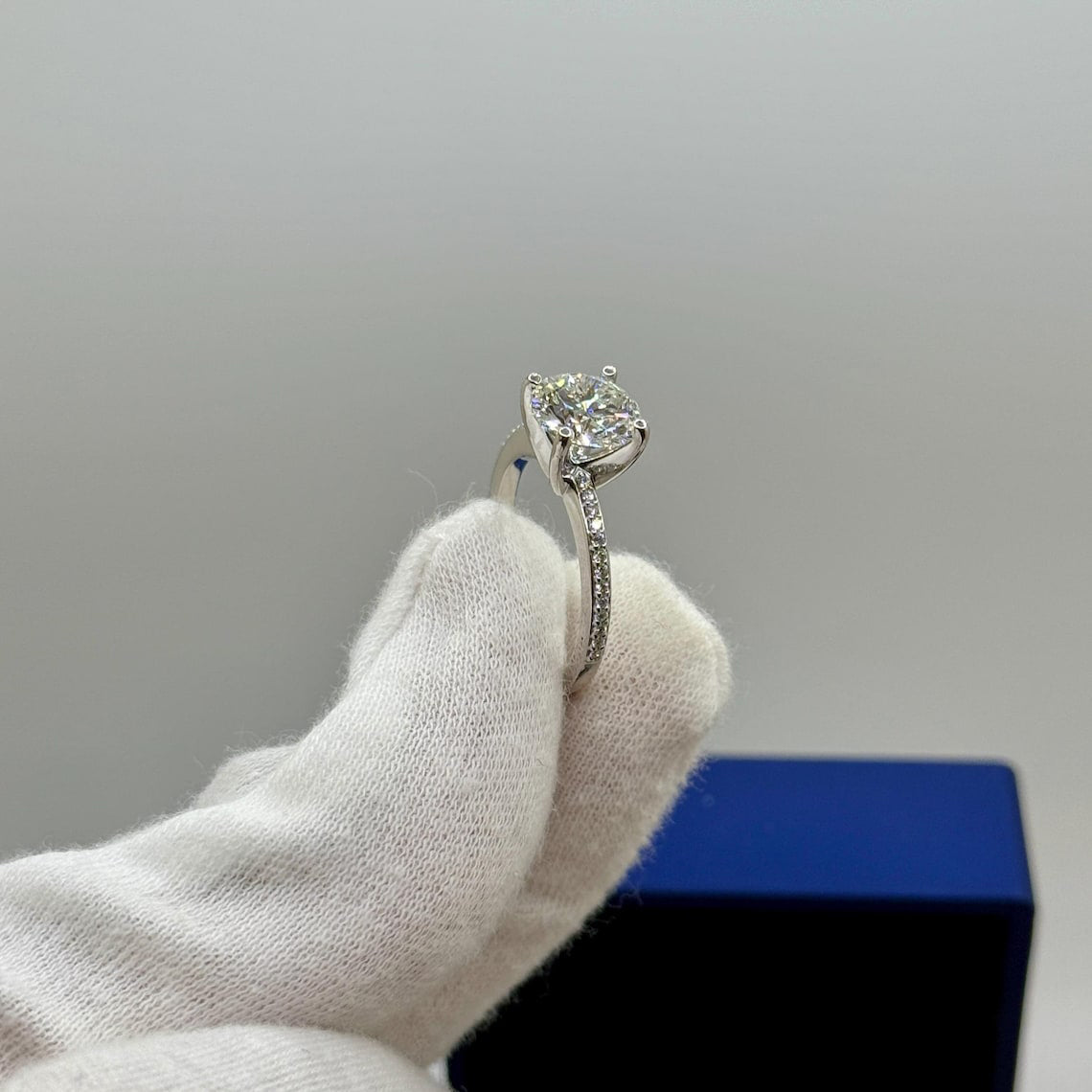 2.90 Ct Round Natural Diamond Engagement Ring – Four-Prong Pavé Setting