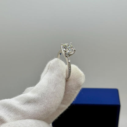 2.90 Ct Round Natural Diamond Engagement Ring – Four-Prong Pavé Setting