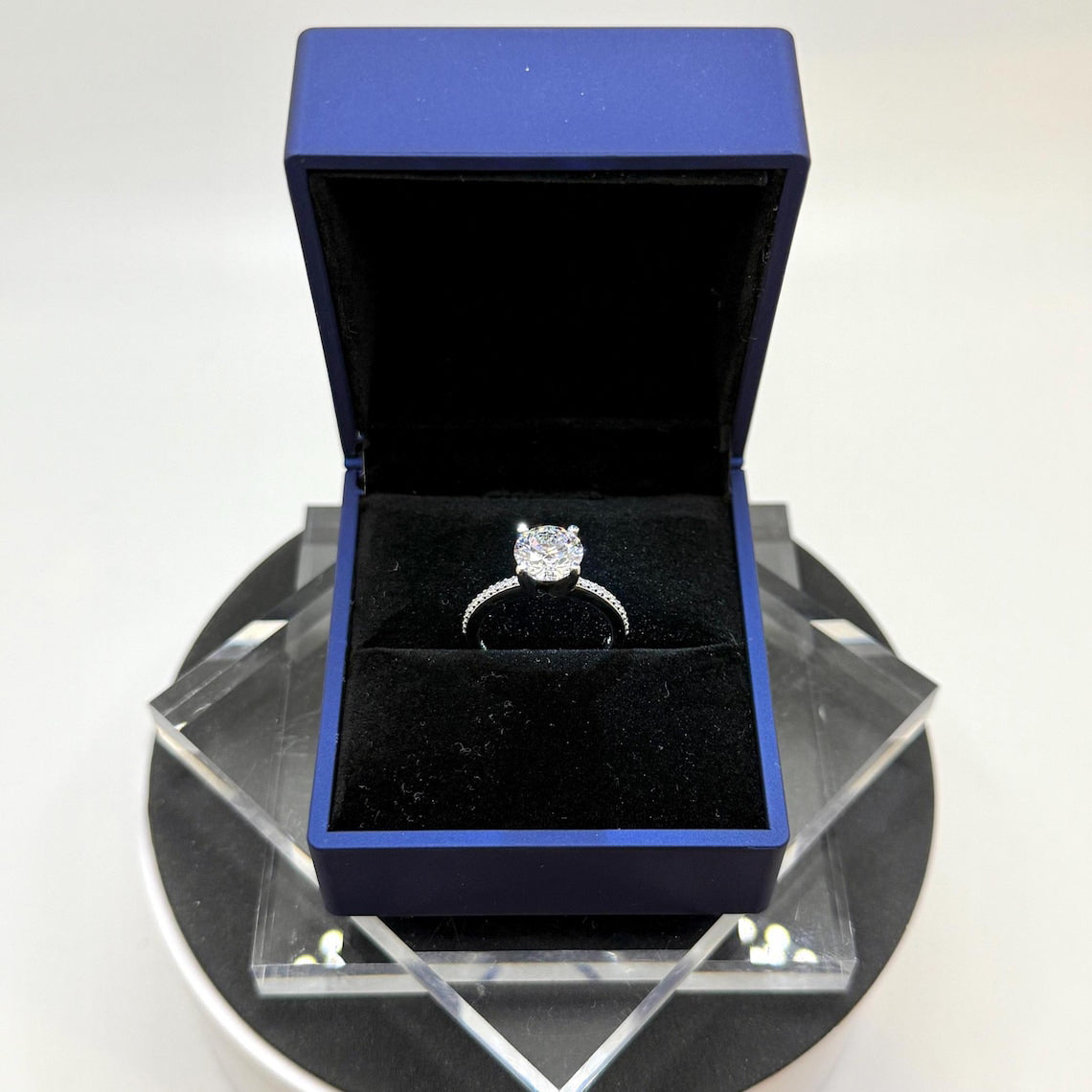 2.90 Ct Round Natural Diamond Engagement Ring – Four-Prong Pavé Setting